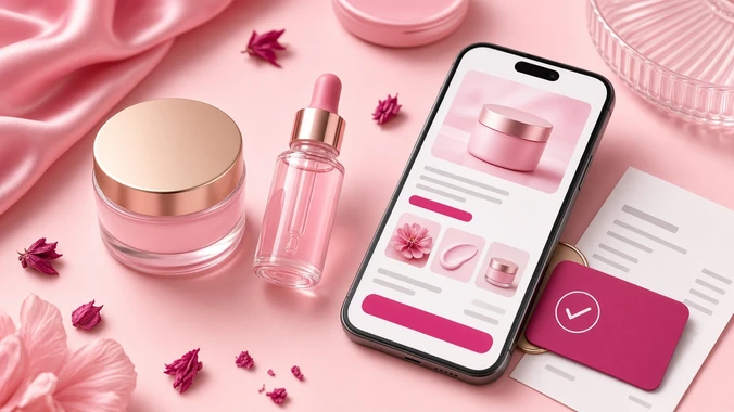 Dermocosméticos com celular e checagem de loja oficial