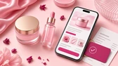 Dermocosméticos com celular e checagem de loja oficial