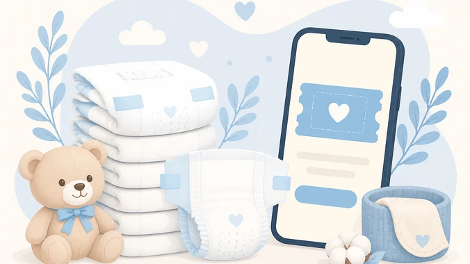 Fraldas em promoção com cupom no celular