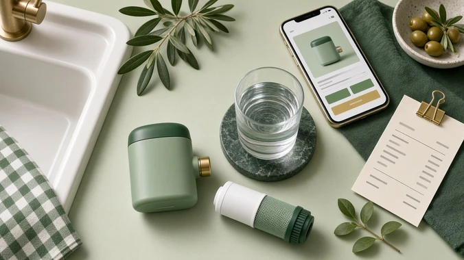 Filtro de água em promoção na pia da cozinha